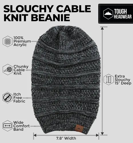 Vista 15 de Slouchy Cable tejido Gorro de lana por Tough Headwear – Gorro de lana de gran tamaño Sombreros Gorros Graves Sombreros Para Hombres y Mujeres
