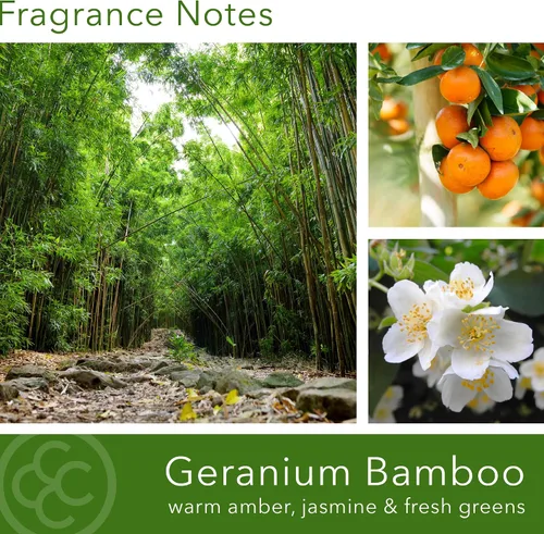 Vista 2 de Colonial Candle Vela perfumada de bambú de geranio, vela de cera de mezcla de soja natural de 2 mechas con aceites esenciales, vela en tarro