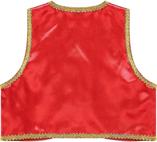 Vista 7 de dPois Disfraz de príncipe árabe vintage para niños, chaleco dorado y sombrero con frente abierto, disfraz de Halloween