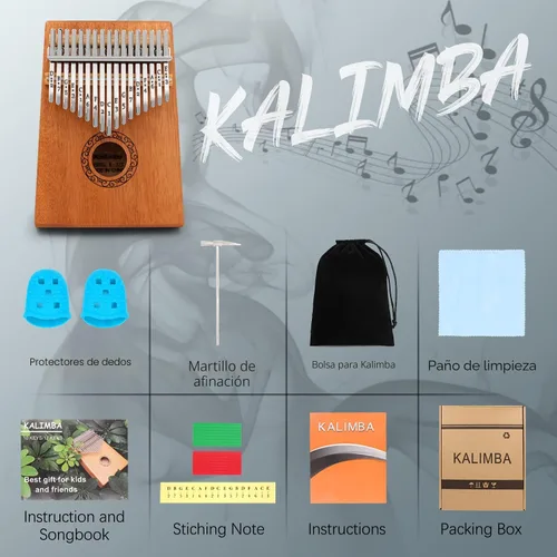 Vista 4 de YUNDIE - Piano de pulgar Kalimba, portátil de 17 teclas con martillo de afinación e instrucciones, instrumentos musicales, regalo de cumpleaños