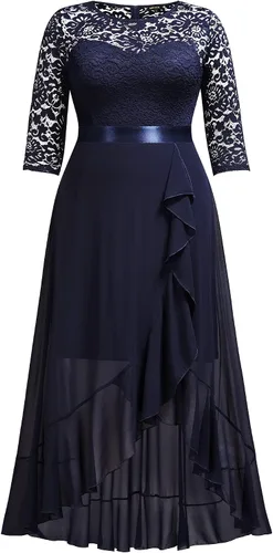 Vista 5 de Miusol Vestido largo de dama de honor de encaje floral con volantes y talla grande para mujer