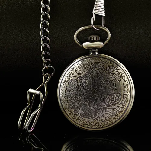 Vista 4 de Reloj clásico de bolsillo de cuarzo para hombre, reloj de bolsillo con movimiento de cuarzo con cadena para hombres