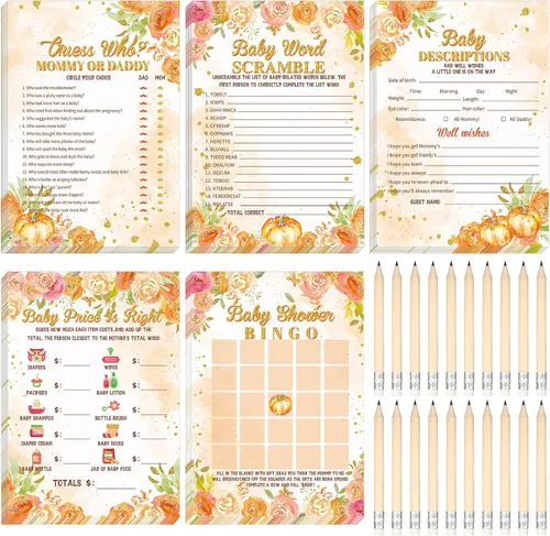 Vista 36 de Yinder 145 tarjetas de actividades para juegos de baby shower con 20 lápices, incluye descripción de bingo para bebés y deseos, adivina quién es