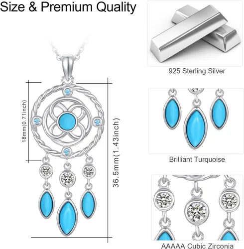 Vista 6 de Collar con colgante de atrapasueños para mujer, plata de ley maciza, turquesa auténtica, joyería de atrapasueños, regalos de cumpleaños de Navidad