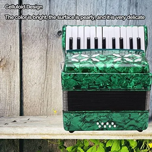 Vista 3 de BTER Acordeón, 22 teclas, 8 bajos, exquisito acordeón de piano de celuloide con correas ajustables, instrumento musical de afinación profesional
