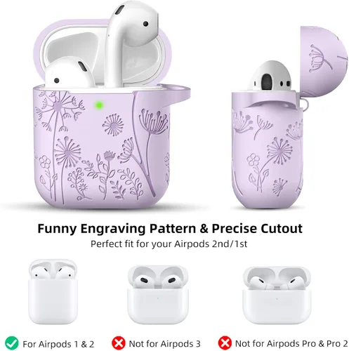 Vista 8 de Lerobo para AirPods Case 2ª 1ª Generación Funda Protectora Completa con Grabado de Flores Compatible con la Carcasa de Carga de Apple AirPod