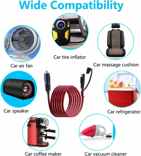 Vista 7 de Cargador de batería SAE para encendedor de cigarrillos, cable de carga de 16 AWG de 12 V, adaptador de liberación rápida, cable de carga con luz
