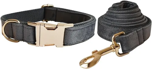 Vista 13 de Love Dream Juego de collar y correa de terciopelo para perro, suave y cómodo, correa ajustable y collar con hebilla de metal resistente para perros