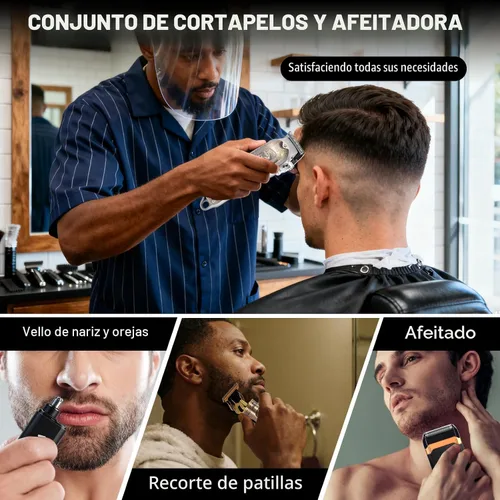 Vista 6 de Juego de cortapelos profesional, cortapelos para hombres, recortador de patillas en forma de T, afeitadora eléctrica, kit de salón de belleza