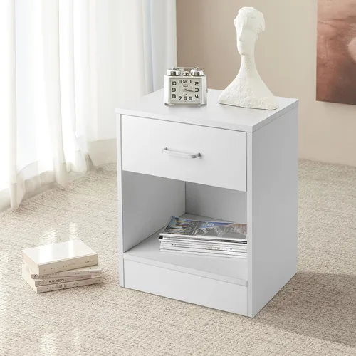 Vista 2 de Karl home - Juego de 2 mesitas de noche de madera blanca, moderna para dormitorio Wood Bedside Table Set with Open Storage Shelf, Multi-scene