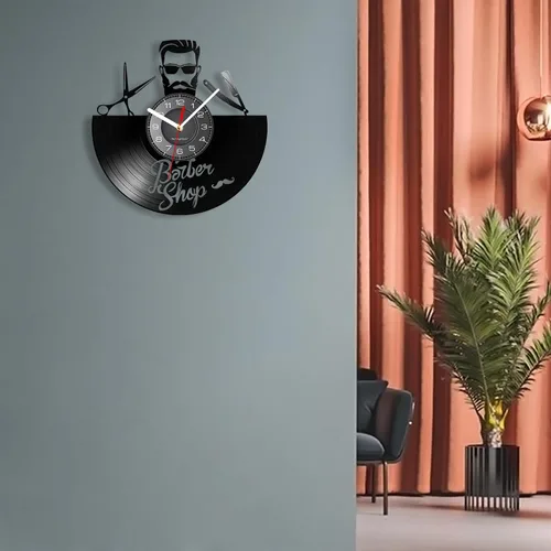 Vista 9 de Reloj de pared decorativo de 12 pulgadas con 7 modos luminosos, reloj de pared decorativo vintage para peluquería, disco de vinilo, reloj de pared