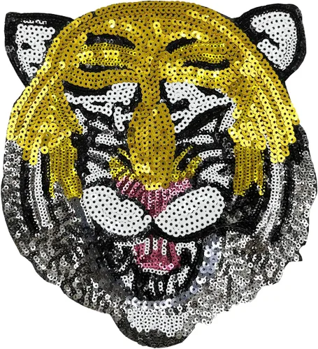 Vista 5 de Parches termoadhesivos de lentejuelas para disfraz de Halloween para chaqueta, rosa, cabeza de tigre (amor)