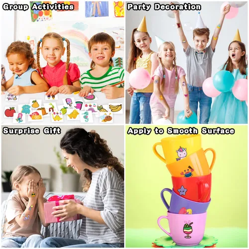 Vista 5 de Partywind Tatuajes temporales para niños, 204 hojas envueltas individualmente, calcomanías de tatuajes, suministros de fiesta de cumpleaños