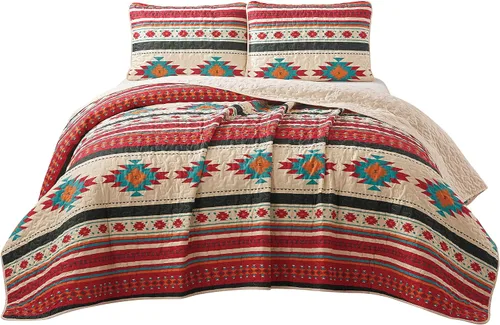 Vista 13 de Chezmoi Collection Remy - Juego de edredón de 2 piezas con motivo geométrico del suroeste, multicolor, gris, blanco, marrón claro, juego de colcha