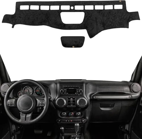 Vista 19 de Cubierta de Salpicadero Alfombrilla de Tablero Compatible con Je-ep Wrangler JK 2017-2011 (para Código de Cuerpo JK), Alfombrilla Antirreflejos