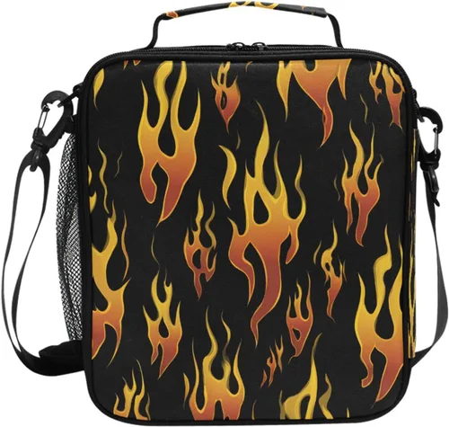 Vista 46 de Lonchera con patrón de cuadros blancos y negros, bolsa de almuerzo aislada, bolsa de preparación para niños, correa de hombro congelable a001