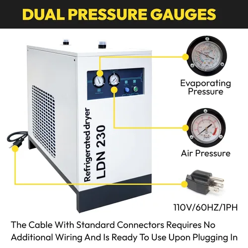 Vista 6 de Secador de aire refrigerado 229.5CFM para compresor de aire, sistemas de aire comprimido, bueno para compresores 40HP-50HP