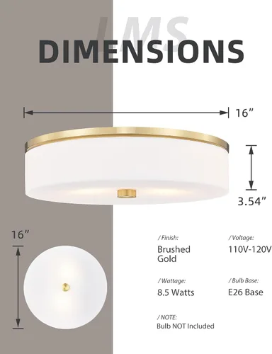 Vista 4 de LMS Lámpara de techo empotrada, moderna lámpara de techo de baño dorada cepillada con tambor blanco lechoso pantalla acrílica para cocina, sala