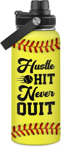 Vista 18 de Botella de agua de béisbol de 32 onzas con aislamiento de acero inoxidable para hombres, mujeres, amantes de los deportes, regalos de béisbol