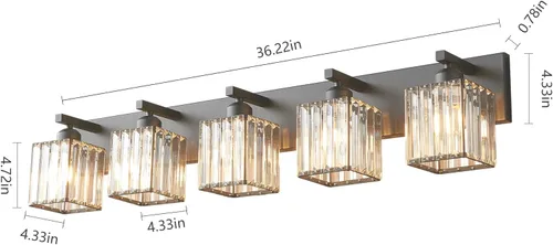 Vista 5 de Moderna lámpara de tocador/pared de baño de cristal negro - 5 luces Negro recto.