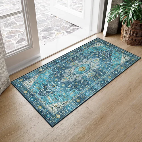 Vista 41 de Moynesa Alfombra ultra fina lavable de 2 x 3 pies, alfombra pequeña de cocina para entrada, interior, antideslizante, tapete vintage para puerta