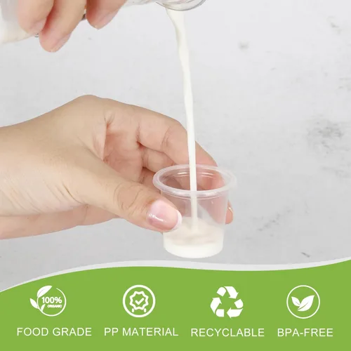 Vista 3 de Mini vasos de gelatina desechables de 0.6 oz/0.7 fl oz, pequeños vasos de muestra de plástico transparente para degustación de alcohol de tequila