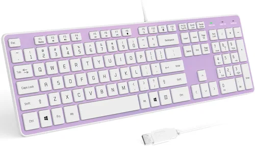 Vista 10 de Teclado con cable USB, teclas cómodas y silenciosas de chocolate, teclado de computadora ultradelgado y duradero con cable (QWERTY) para PC, Windows