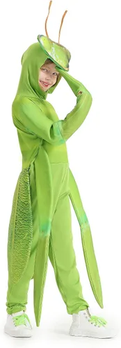Vista 6 de DLSNZ Disfraz de saltamontes de mantis rezando para niños, disfraz cosplay de Halloween