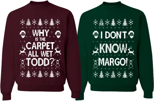 Vista 28 de Wild Bobby Why is The Carpet All Wet Todd Margo - Sudaderas con gráfico de Navidad para parejas