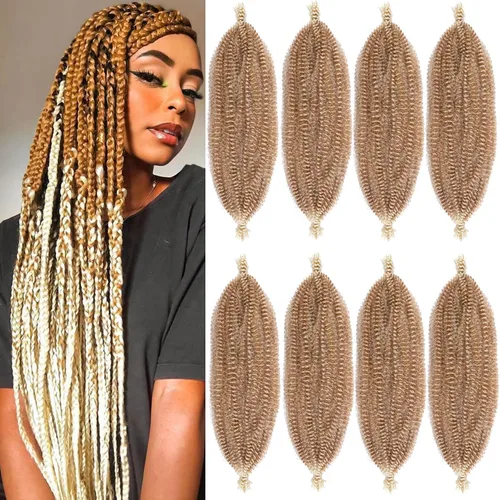 Vista 12 de Cabello de Envoltura Pre-Esponjado de 8 Pulgadas, 3 Paquetes, Cabello Afro Twist Pre-Separado Elástico para Locs, Cabello Afro Twist Negro Natural