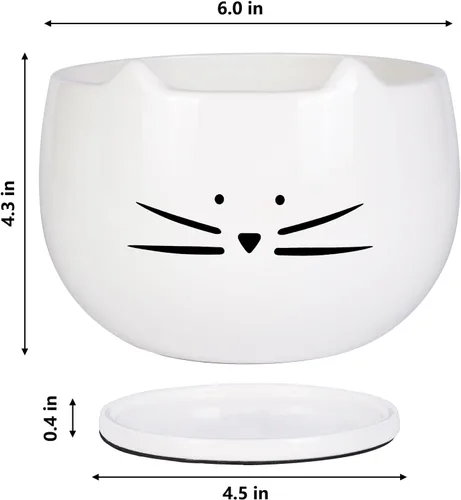 Vista 2 de Koolkatkoo Juego de 2 macetas de cerámica para gatos de 6 pulgadas con agujero de drenaje y platillo para plantas de interior y exterior, grande