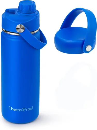 Vista 11 de Botella de agua aislante ThermoProof – Acero inoxidable, boca ancha, tapas abatibles y con boquilla, a prueba de fugas, apta para lavavajillas Ámbar