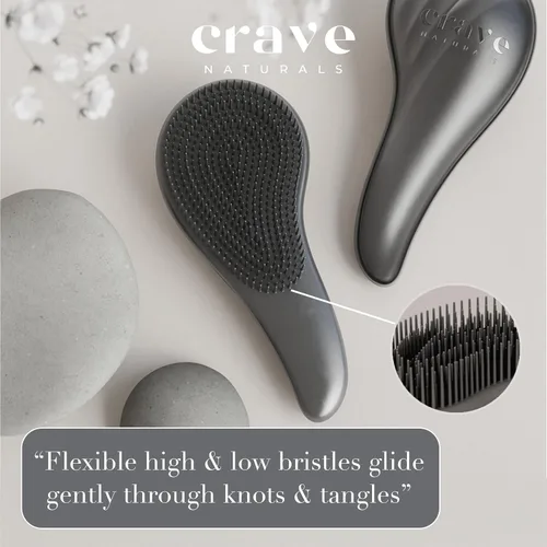Vista 5 de Crave Naturals Cepillo para desenredar el cabello grande negro – Cepillo deslizante para desenredar el cabello para mujeres, niños y bebés – Cuidado