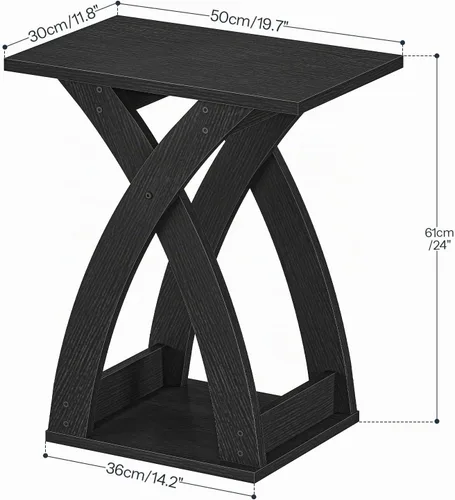 Vista 3 de HOOBRO Mesa auxiliar para sala de estar, mesa auxiliar estrecha para espacios pequeños, mesa auxiliar negra de 3 niveles con estante