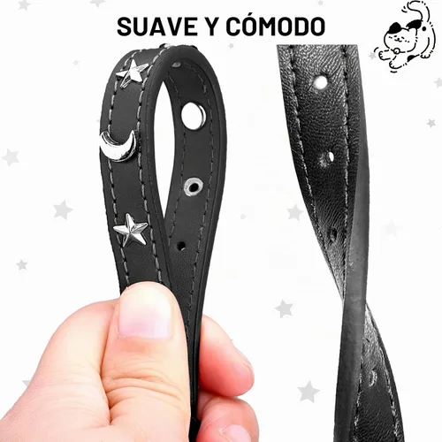 Vista 2 de Collares de cuero DILLYBUD para gatos macho y hembra con campana y cinturón elástico de seguridad, collar ajustable con hebilla de seguridad