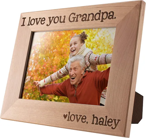 Vista 3 de Marco de fotos personalizado con texto en inglés "I Love You Grandpa", 4 x 6 pulgadas, marcos grabados personalizados con nombre, regalo del día