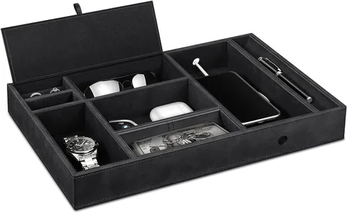 Vista 2 de SITHON Organizador de escritorio con 8 compartimentos, bandeja Catchall EDC de piel sintética, mesita de noche, organizador de almacenamiento