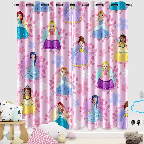 Vista 17 de Cortinas negras para dormitorio, decoración de habitación, cortinas opacas para ventana, juego de 2 paneles con estampado de niña africana morada