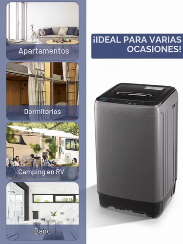 Vista 6 de Lavadora completamente automática con bomba de drenaje, lavadora compacta de 17.7 libras, 10 programas de lavado y 8 niveles de agua, ideal para Gris