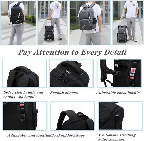 Vista 7 de Mochilas con ruedas para adolescentes y niños, bolsas escolares para libros de primaria, C-2 Ruedas-gris