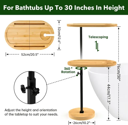 Vista 2 de NiHome Mesa giratoria grande de bambú para TV con base gruesa estable que no se vuelca, bandeja de mesa de sofá de altura ajustable, mesa auxiliar