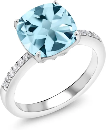Vista 29 de Gem Stone King Anillo de compromiso de plata de ley 925 con piedra preciosa de corte cojín de 0.39 pulgadas Anillo de compromiso de aniversario
