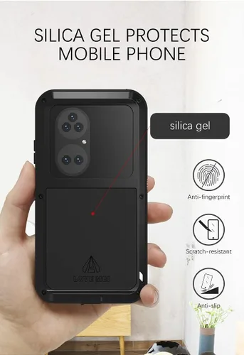 Vista 6 de LOVE MEI Funda de metal para Huawei P50 Pro, resistente al aire libre, a prueba de golpes, a prueba de caídas, de aluminio, militar, resistente Negro
