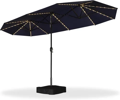 Vista 144 de PURPLE LEAF - Sombrilla de mercado de patio de 13 pies con base rectangular doble cara, sombrilla de mesa para exteriores con manivela, 12 varillas