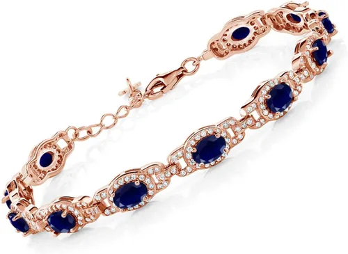 Vista 60 de Gem Stone King 18K Rose Gold Plated Silver Oval Gemstone Birthstone Tennis Bracelet For Women Oval 6X4MM 7 Inch With 1 Inch Extender Fine