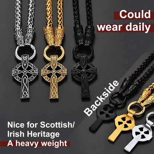 Vista 6 de ChainsProMax Collar grueso vikingo MjolnirFenrir loboceltaruna, con cadena de 28 pulgadas, puede personalizar, joyería vikingo nórdico de acero