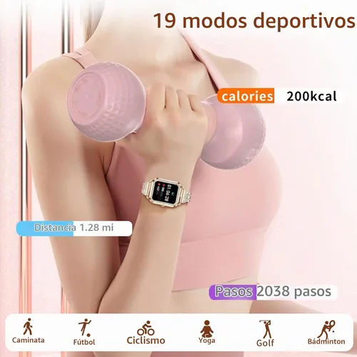 Vista 9 de Relojes inteligentes para mujer con diamantes (respuesta/hacer llamadas), pantalla táctil HD de 1.29 pulgadas, reloj inteligente Android, rastreador