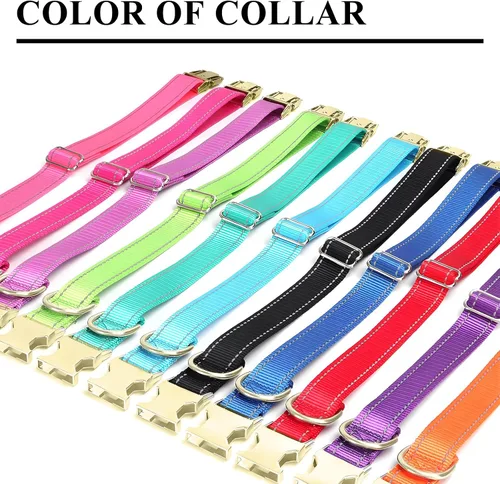 Vista 4 de Collar de perro de nailon reflectante personalizado con etiqueta de nombre Collares de perro con hebilla dorada grabados personalizados Collar