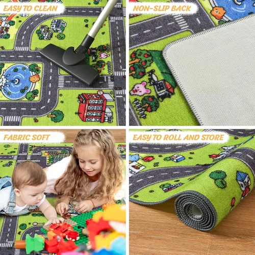 Vista 5 de Alfombra para niños de Flagover para sala de juegos y aula, alfombra antideslizante de 3x5 para coches de juguete, alfombra educativa lavable a