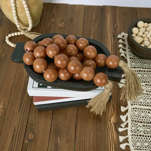 Vista 117 de OMISHE Guirnalda de cuentas de madera extra grande con cuentas de madera y borlas de 1.6 pulgadas de diámetro, cuentas decorativas rústicas de 41